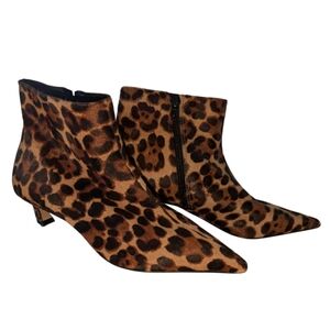 Leopard Print Pointed Toe Ankle Booties - Brown